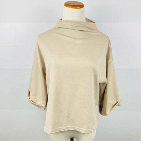 Tops - Trendy Mockneck Dolman Sleeves Gray Beige Top